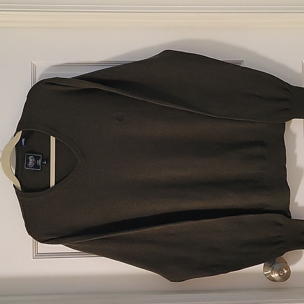 Chaps Dark Olive Green Cotton CashV-Neck Sweater